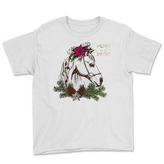 Christmas Horse Merry and Bright Equine T-Shirt Tee Gift Youth Tee - White