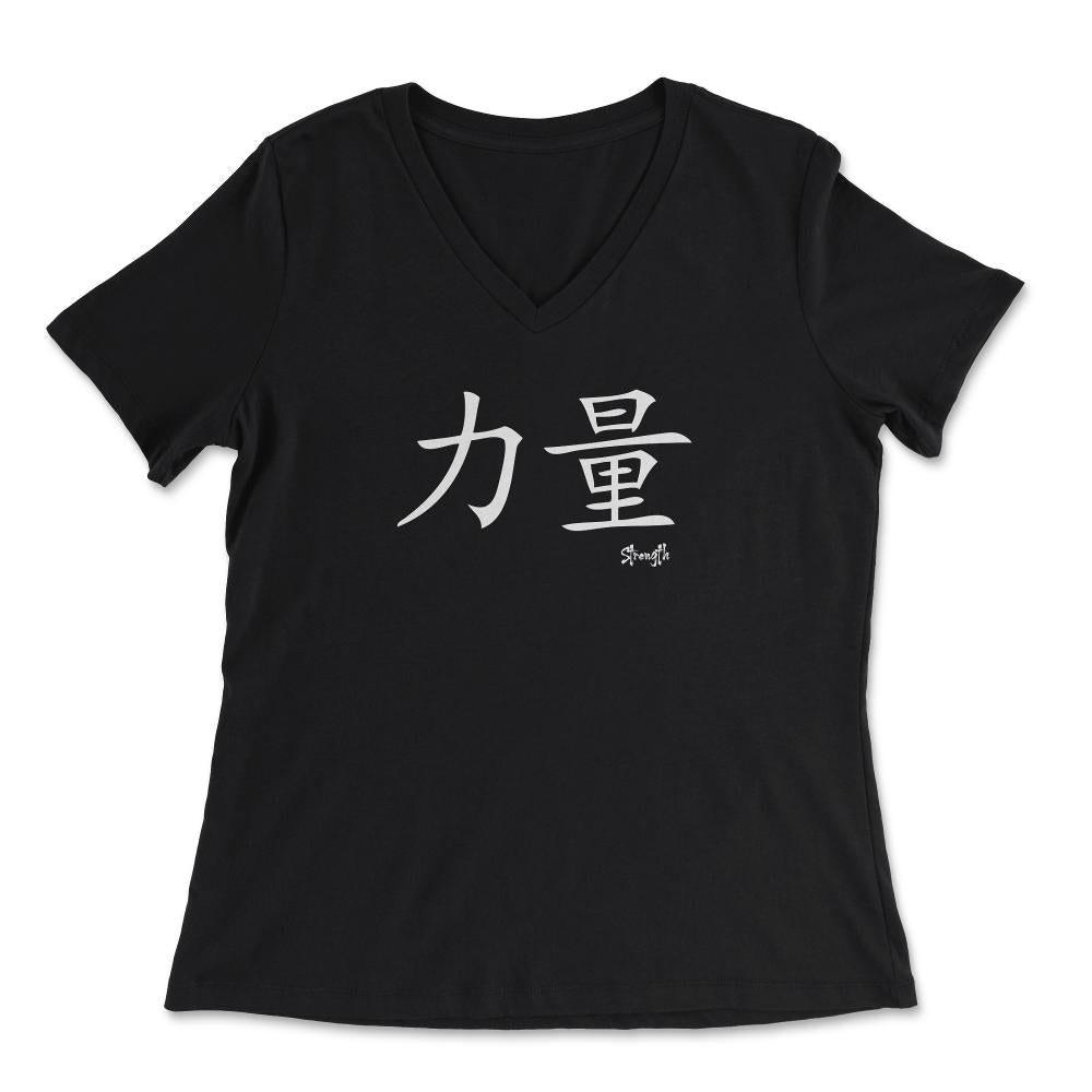 Strength Kanji Japanese Calligraphy Symbol design - Women's V-Neck Tee - Black