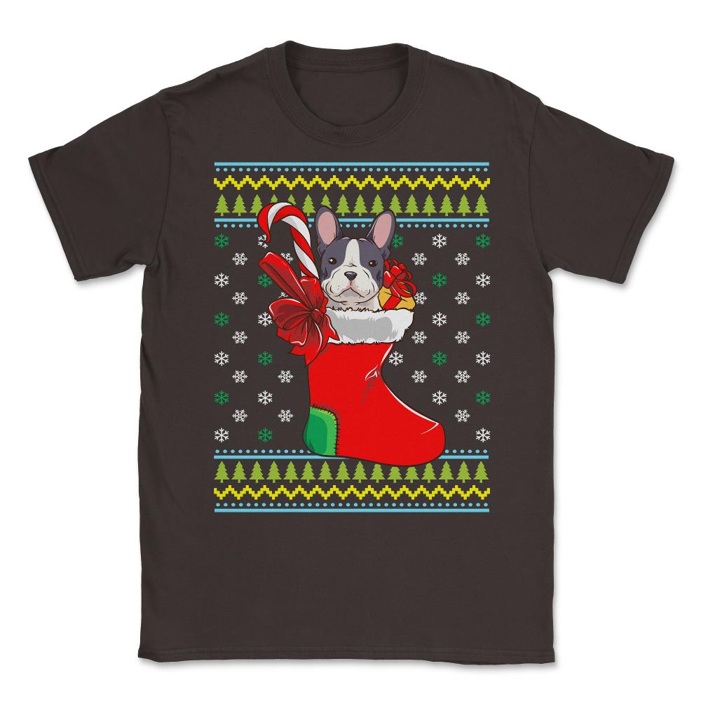 Bulldog Ugly Christmas Sweater Funny Humor Unisex T-Shirt - Brown