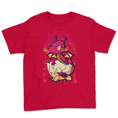 Hatched Baby Dragon Mythical Creature For Fantasy Fans print Youth Tee - Red
