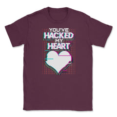 Hacked Heart Computer Geek Valentine Unisex T-Shirt - Maroon
