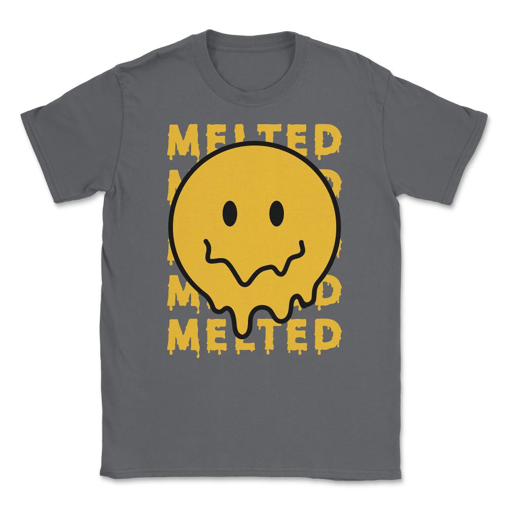 Melting Smiley Face Psychedelic Drip Emoticon design Unisex T-Shirt - Smoke Grey