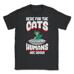 Funny Alien Cat Abductor Halloween Humor Unisex T-Shirt - Black