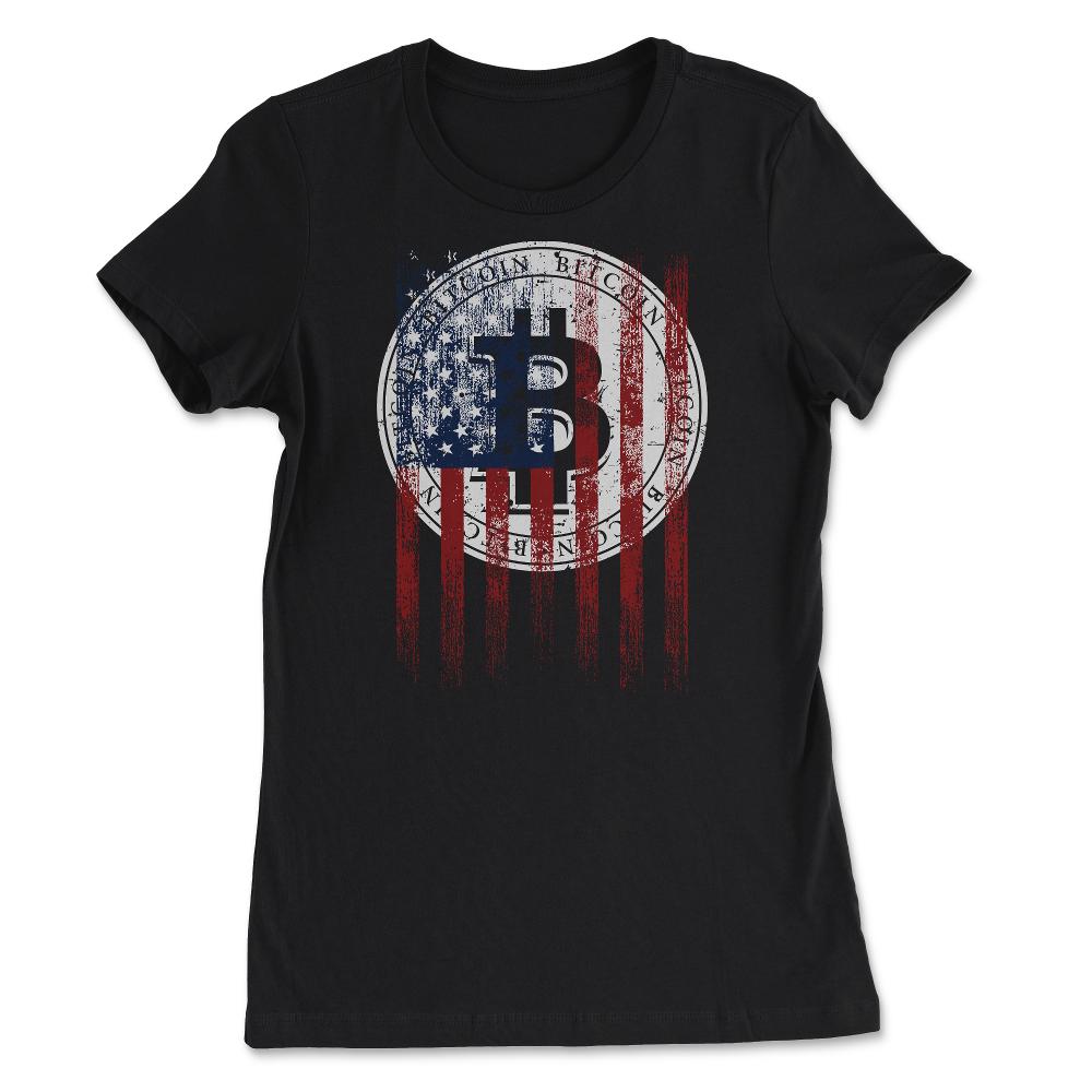 Patriotic Bitcoin USA Flag Grunge Retro Vintage Crypto Fans print - Women's Tee - Black