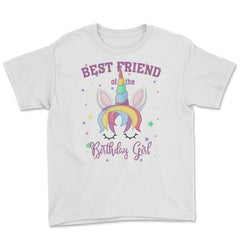 Best Friend of the Birthday Girl! Unicorn Face print Gift Youth Tee - White
