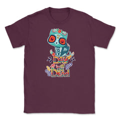 Sugar Skull Cat Day of the Dead Dia de los Muertos Unisex T-Shirt - Maroon