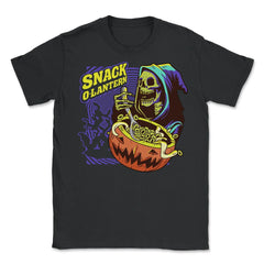Snack O-Lantern Halloween Death Skeleton Eating Unisex T-Shirt - Black