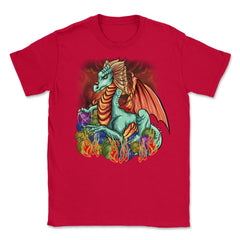 Knitting Dragon with Yarn Balls Fantasy Art graphic Unisex T-Shirt - Red
