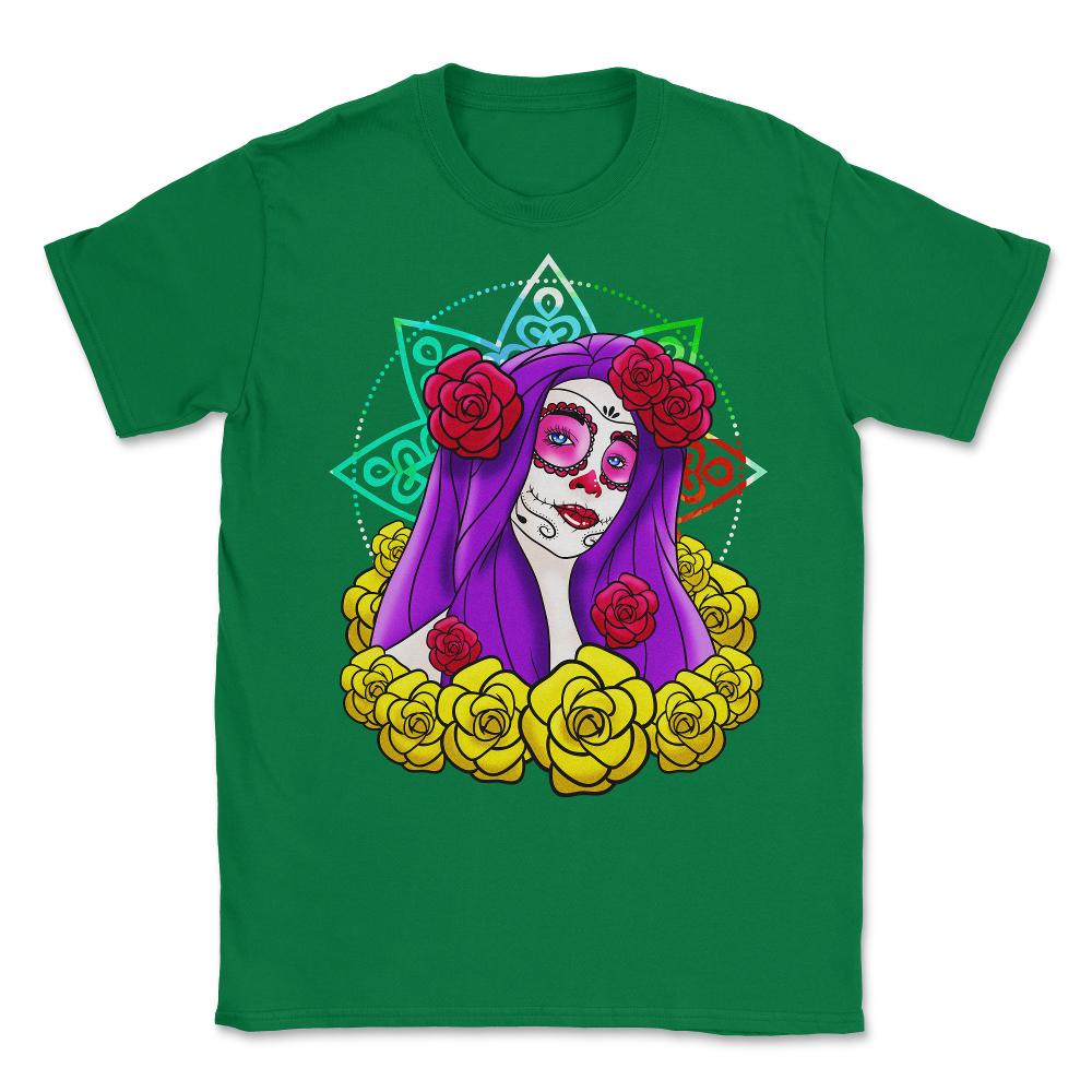 Sugar Skull Sexy Lady Day of the Dead Halloween Unisex T-Shirt - Green