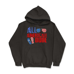 All American Dude Patriotic USA Flag Grunge Style design Hoodie - Black