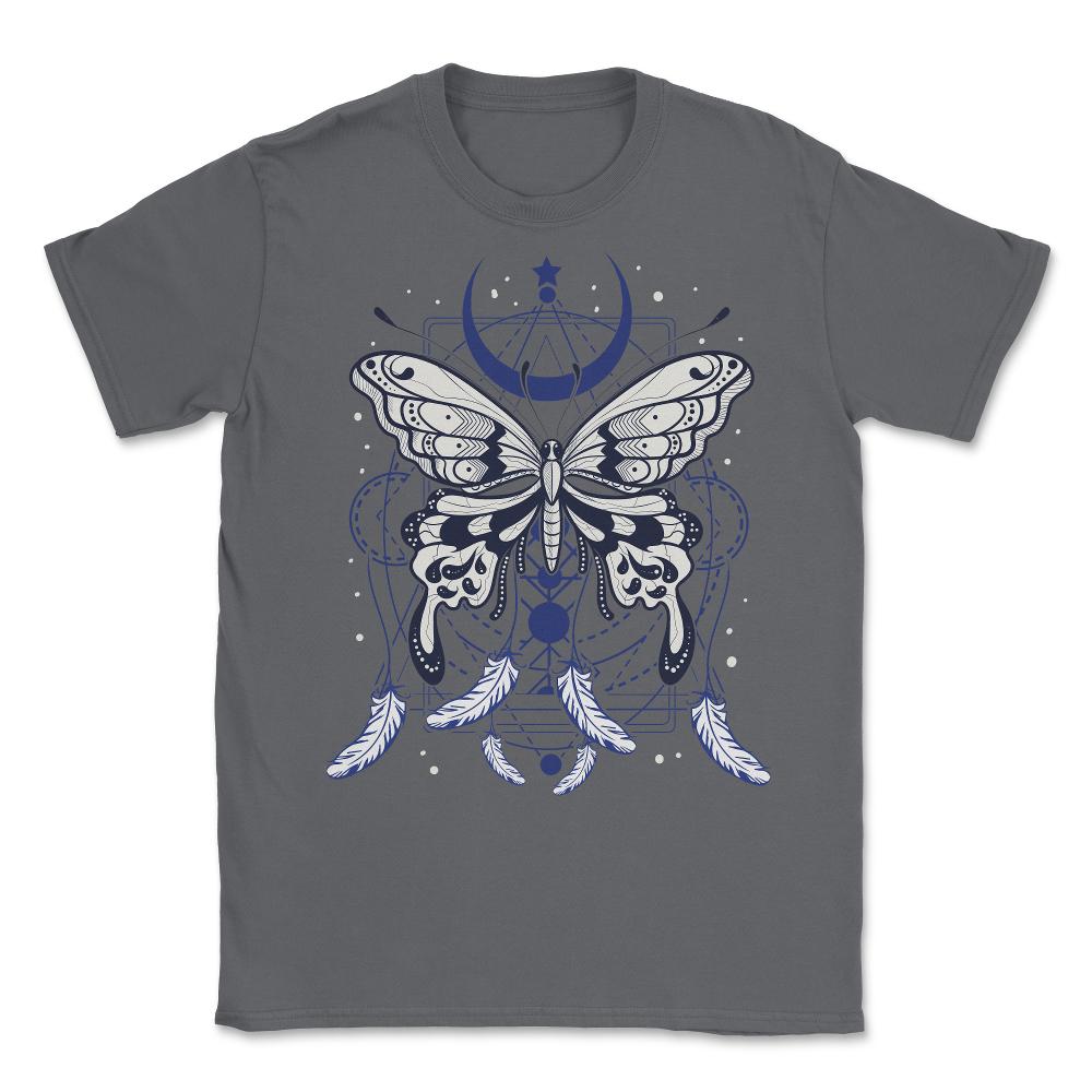 Butterfly Dreamcatcher Boho Mystical Esoteric Art print Unisex T-Shirt - Smoke Grey
