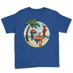 Summer Santa Claus at the Beach Tropical Vacations Funny print Youth - Royal Blue