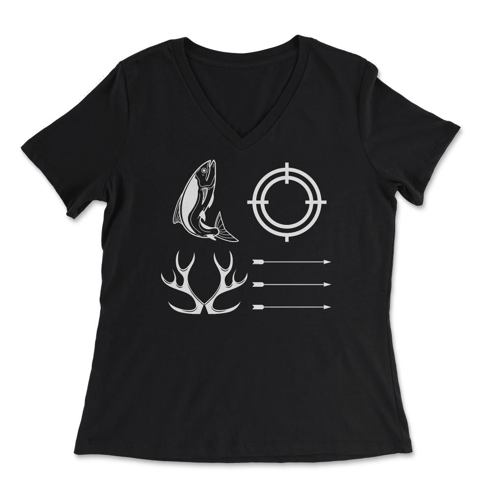 Funny Love Fishing And Hunting Antler Fish Target Arrow design - Women's V-Neck Tee - Black