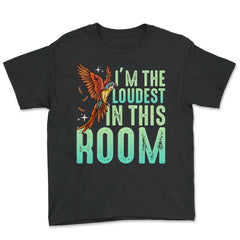 I'm The Loudest In This Room Funny Flying Macaw graphic Youth Tee - Black