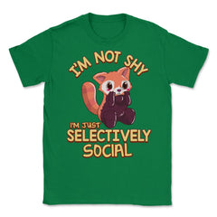 Kawaii Red Panda I’m Not Shy I’m Selectively Social Meme graphic - Green