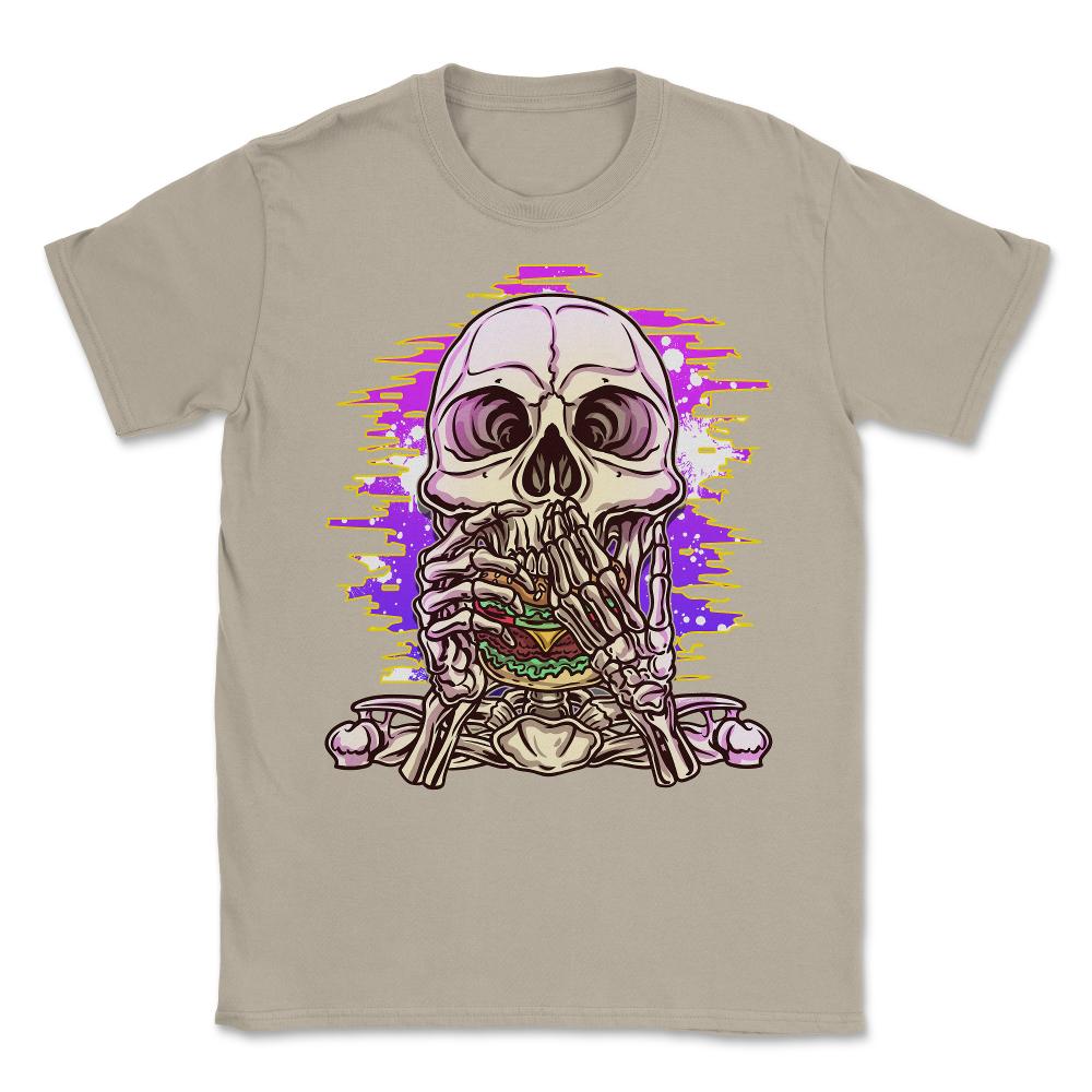Skeleton Eating A Hamburger Funny Vaporwave design Unisex T-Shirt - Cream