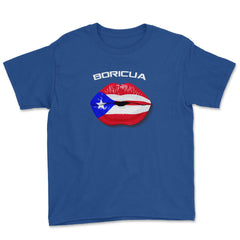 Boricua Kiss Puerto Rico Flag T-Shirt  Youth Tee - Royal Blue