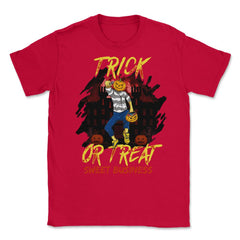 Trick or Treat Nasty Pumpkin Head Guy Halloween Unisex T-Shirt - Red