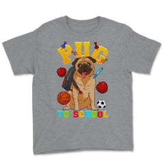 Pug To School Funny Back To School Pun Dog Lover graphic Youth Tee - Grey Heather