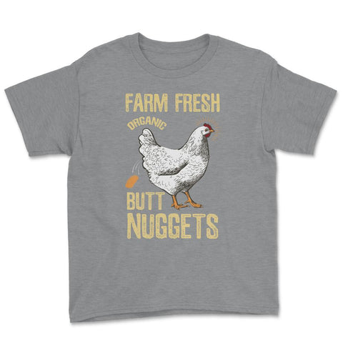 Farm Fresh Organic Butt Nuggets Chicken Nug graphic Youth Tee - Grey Heather