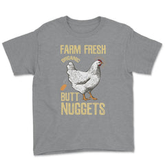 Farm Fresh Organic Butt Nuggets Chicken Nug graphic Youth Tee - Grey Heather