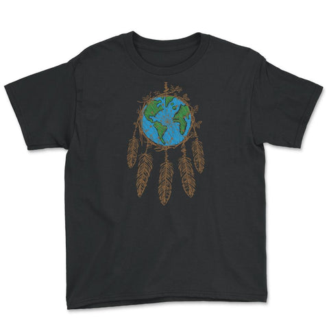 Earth Dream Catcher Shield T-Shirt Gift for Earth Day Youth Tee - Black