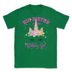 Big Sister of the Birthday Girl! Unicorn Face Theme Gift graphic - Green