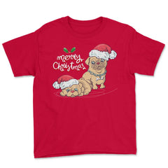 Merry Christmas Doggies Funny Humor T-Shirt Tee Gift Youth Tee - Red