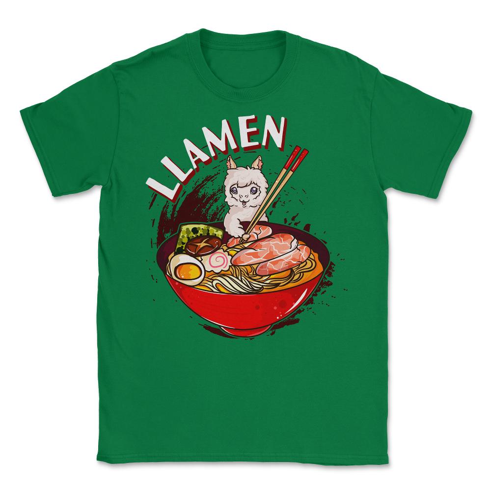 Ramen Bowl & Llama with Chopsticks Gift  design Unisex T-Shirt - Green