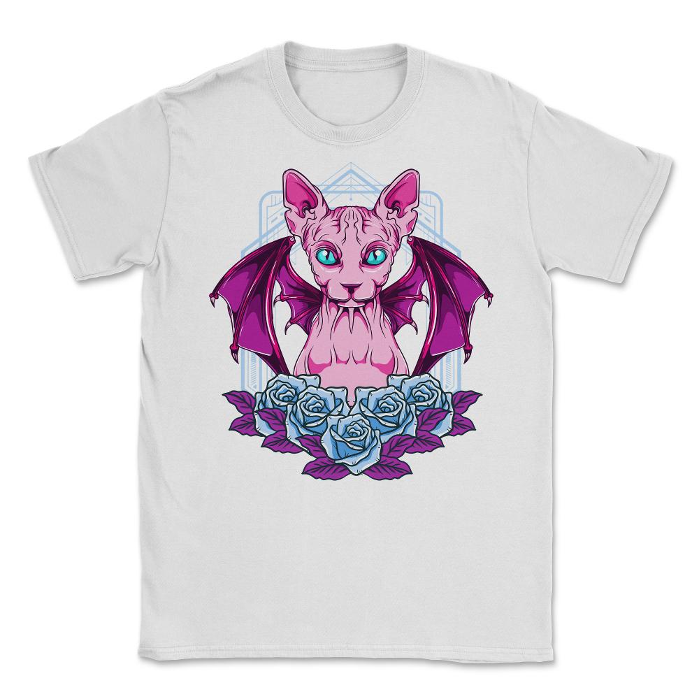 Sphynx Goth Cat Mysterious & Sophisticated Hallowe Unisex T-Shirt - White
