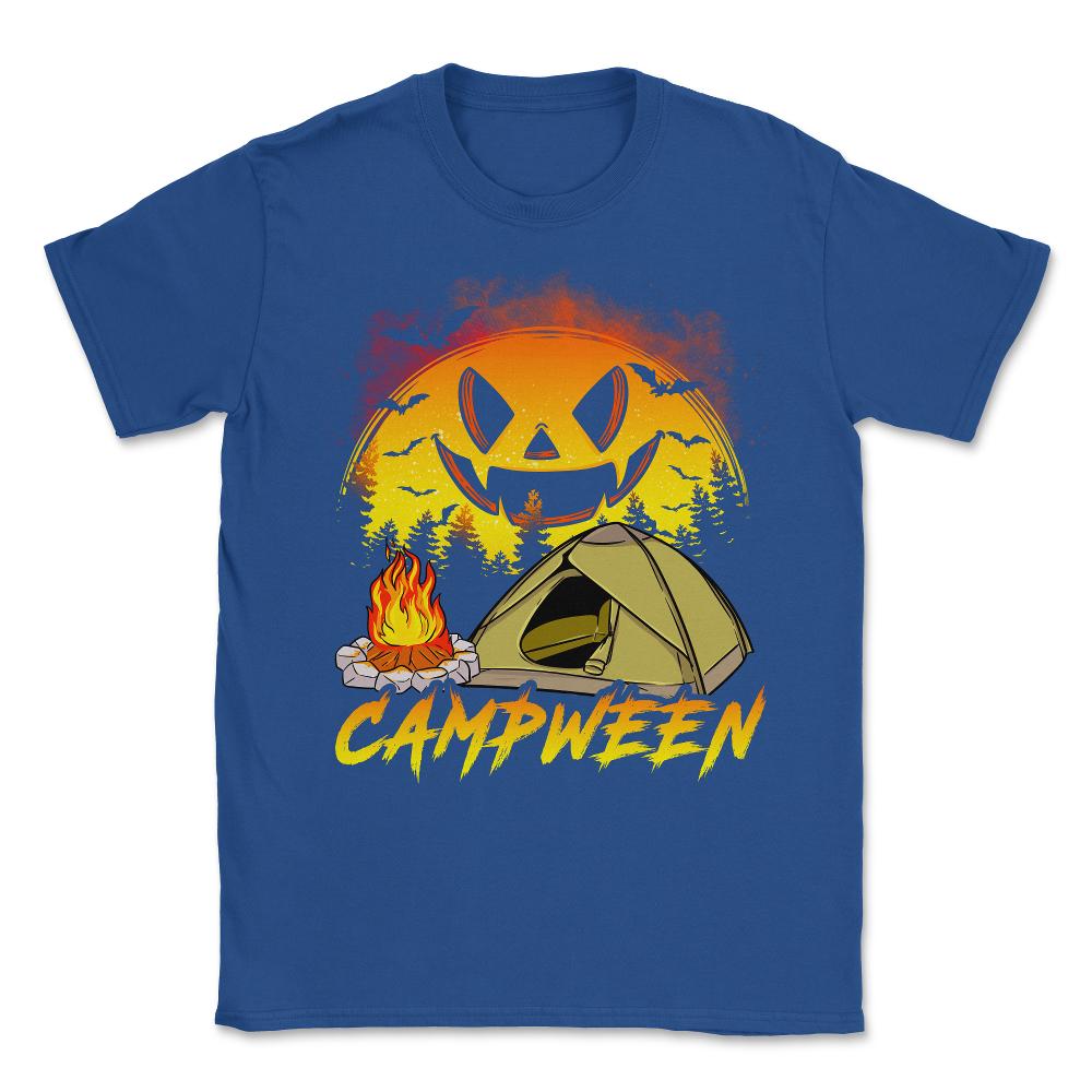 Halloween + Camping = Campween Funny Jack O-Lanter Unisex T-Shirt - Royal Blue