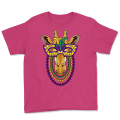 Mardi Gras Giraffe with beads & mask Funny Gift print Youth Tee - Heliconia