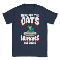 Funny Alien Cat Abductor Halloween Humor Unisex T-Shirt - Navy
