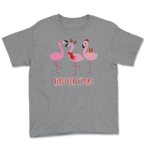 Flamingos Ready for XMAS Funny Humor T-Shirt Tee Gift Youth Tee - Grey Heather