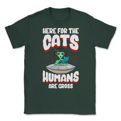 Funny Alien Cat Abductor Halloween Humor Unisex T-Shirt - Forest Green