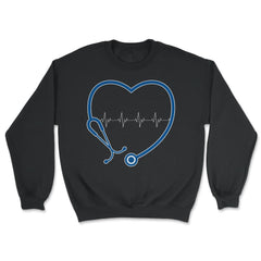 Funny Nurse Heartbeat Heart Stethoscope RN Nursing graphic - Unisex Sweatshirt - Black