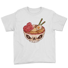 Ramen Skull Bowl Distressed Grunge Style Design Gift print Youth Tee - White