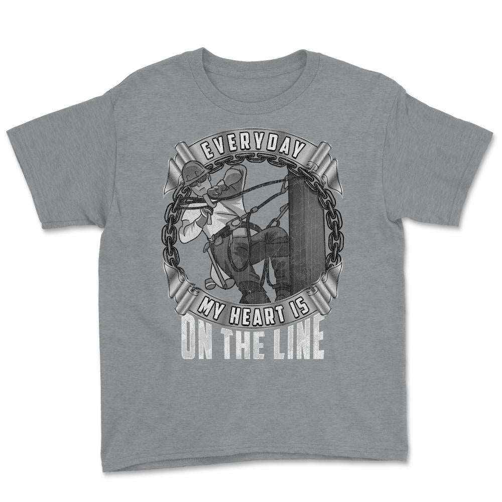 Everyday My Heart is on the Line for Lineworker Gift  print Youth Tee - Grey Heather