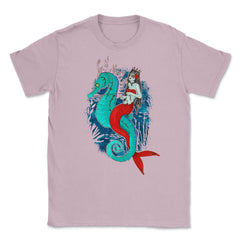Day of Dead Mermaid on Seahorse Halloween Sugar Skull  Unisex T-Shirt - Light Pink
