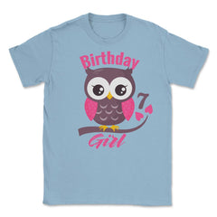 Owl on a tree branch Character Funny 7th Birthday girl print Unisex - Light Blue