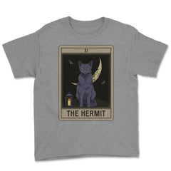 The Hermit Cat Arcana Tarot Card Mystical Wiccan graphic Youth Tee - Grey Heather