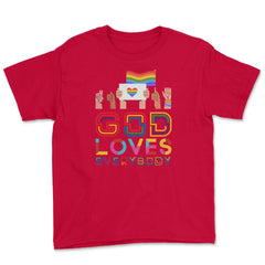 God Loves Everybody Gay Christian Rainbow Meme graphic Youth Tee - Red