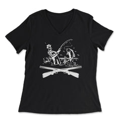 Funny Fishing And Hunting Fly Fisherman Hunter Outdoor graphic - Women's V-Neck Tee - Black