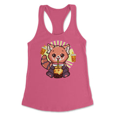 Kawaii Red Panda Drinking Boba Tea Bubble Tea print Women's Racerback - Hot Pink
