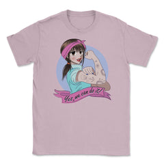 Yes, we can do it! Anime Girl Feminist Unisex T-Shirt - Light Pink