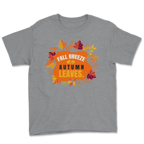 Fall Breeze and Autumn Leaves Design Gift print Youth Tee - Grey Heather