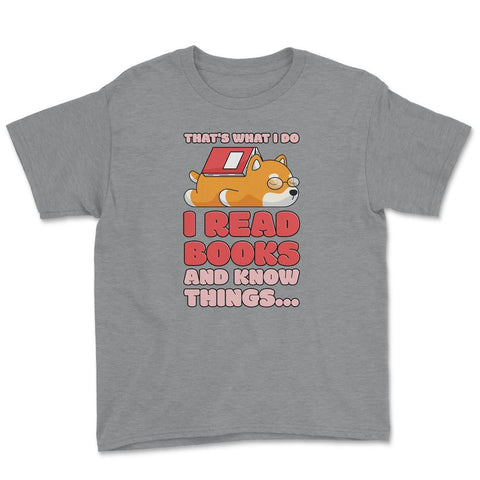 Book Lover Corgi I Read Books And I Know Things graphic Youth Tee - Grey Heather