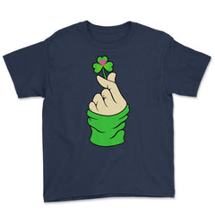 St Patricks Day K-pop Finger Heart Funny Humor Gift graphic Youth Tee - Navy