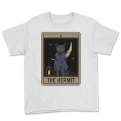 The Hermit Cat Arcana Tarot Card Mystical Wiccan graphic Youth Tee - White