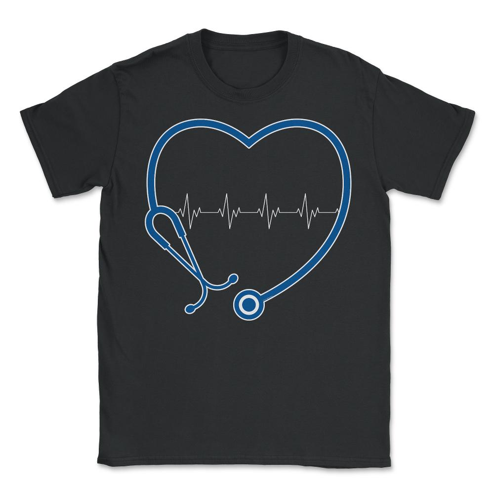 Funny Nurse Heartbeat Heart Stethoscope RN Nursing graphic - Unisex T-Shirt - Black